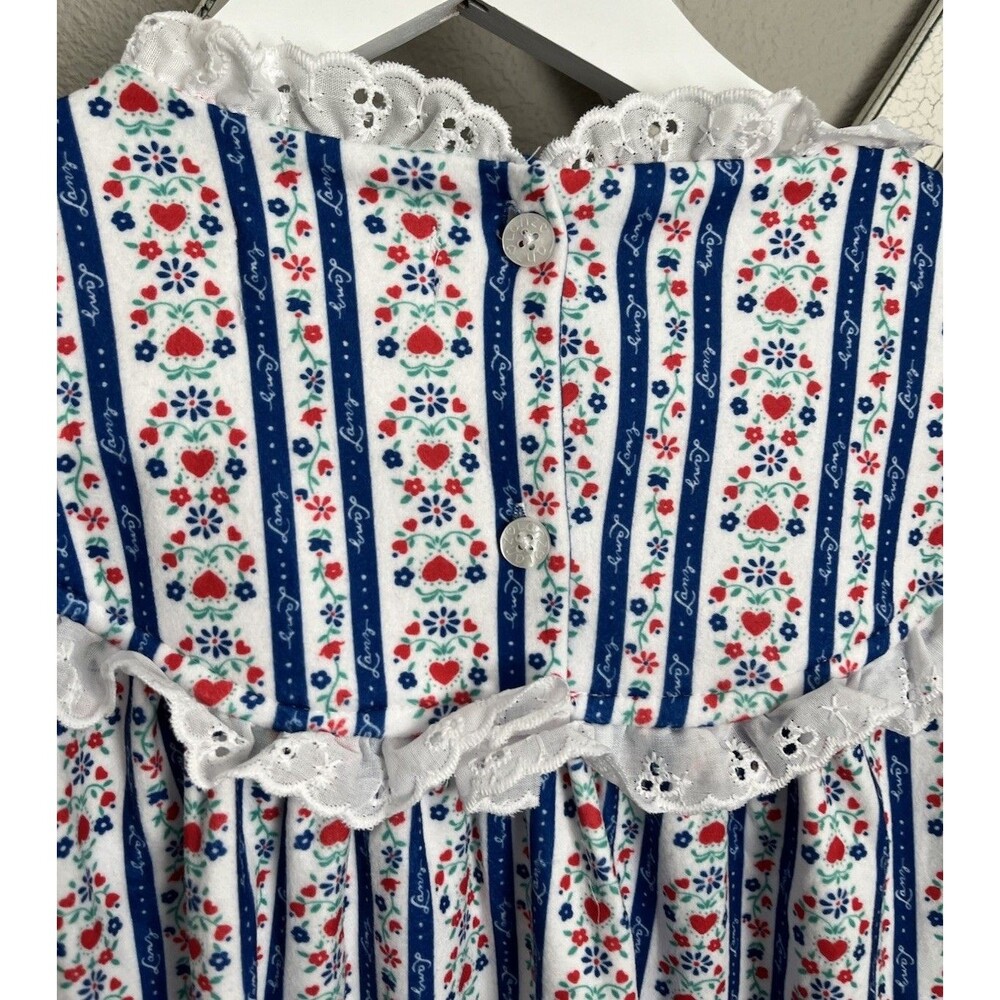 Nice! Lanz of Salzburg Girls XL 14/16 Nightgown Blue Red Floral/Heart Lace Trim - Picture 9 of 9